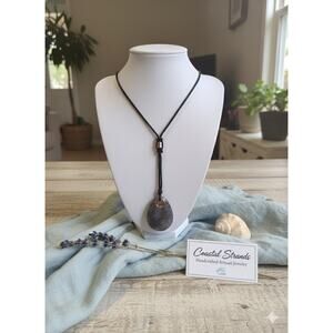 Beautiful Carved Gray Stone Corded Necklace